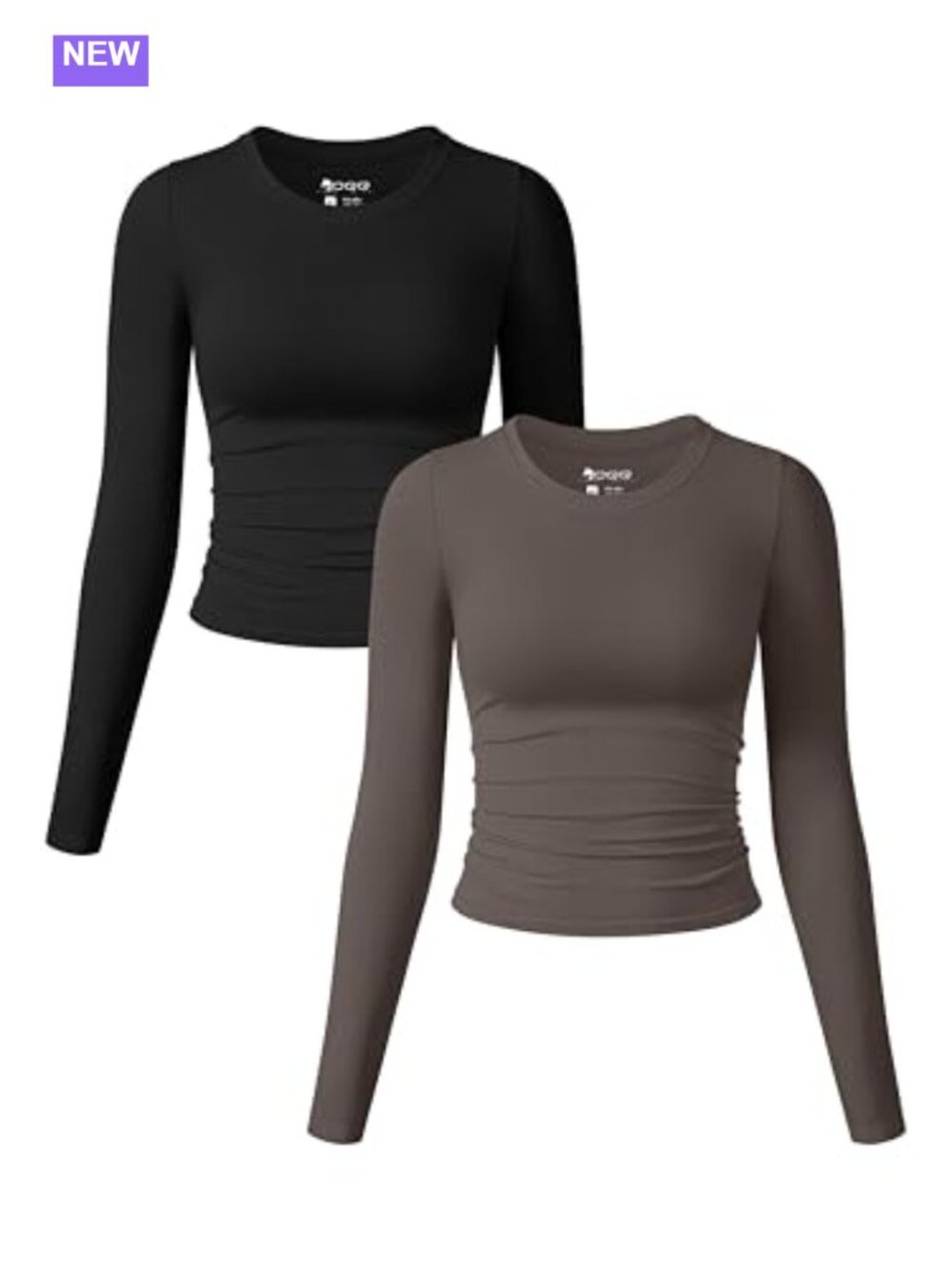 OQQ 2 Piece Long Sleeve Crew Neck Tops Cropped Ruched Stretch Womens Shirts